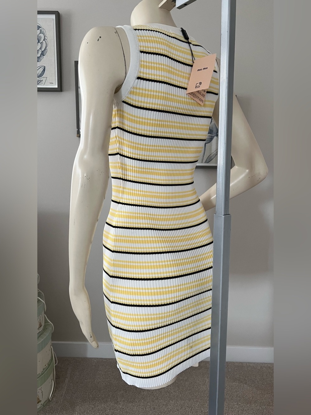 NWT — Yellow & White Striped Ribbed Mini Dress - Picture 5 of 13